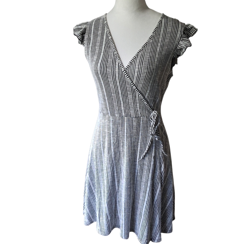 Caution To The Wind Women's Faux Wrap Stripe Light Dress Midi